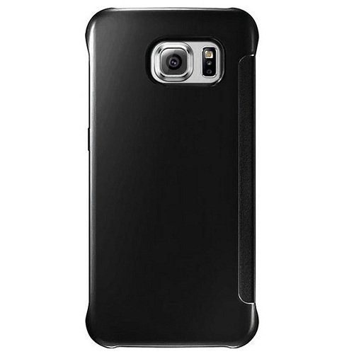 Amazon Brand - Solimo Protective Clear View flip Cover for Samsung Galaxy S6 Edge Plus (Black)