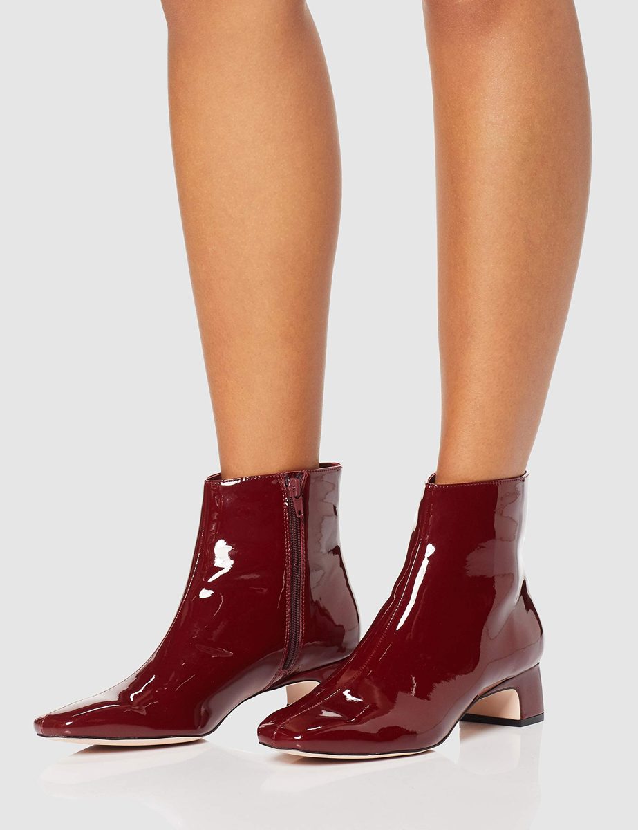 Amazon Brand - find. Block Heel Square Toe, Damen Stiefeletten, Rot (BURGUNDY BURGUNDY), (US 7.5)