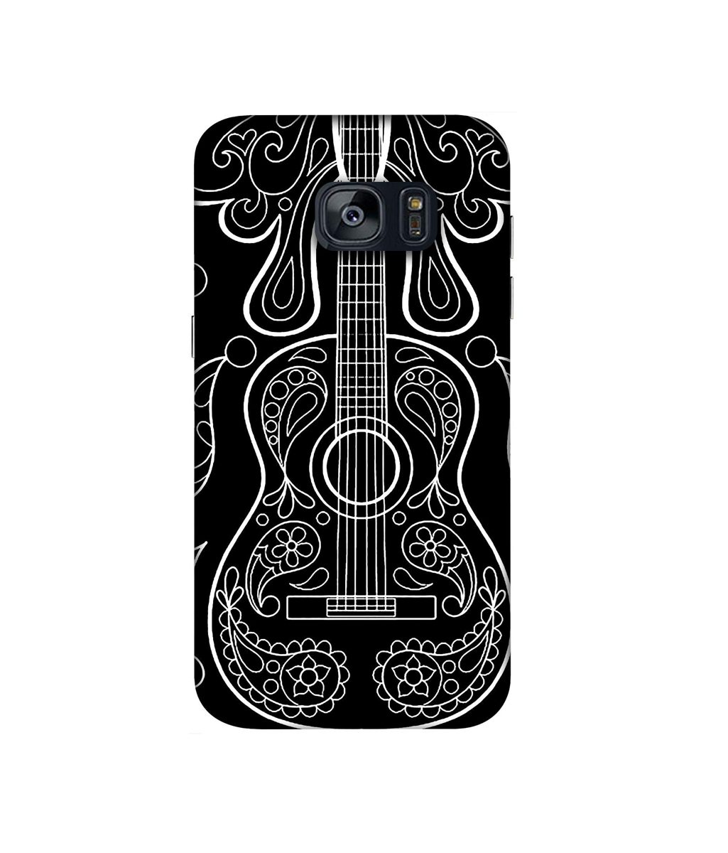 Amazon Brand - Solimo Designer White Gitar On Black 3D Printed Hard Back Case Mobile Cover for Samsung Galaxy S7 Edge