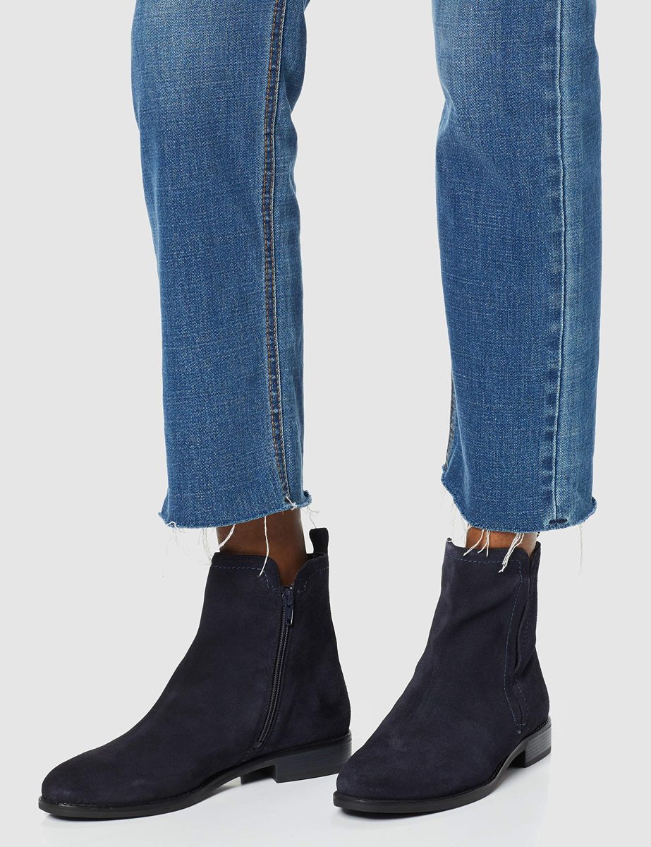 Amazon Brand - find. Women's Flat Leather Pull On Ankle Boot Blue Navy), US 6.5