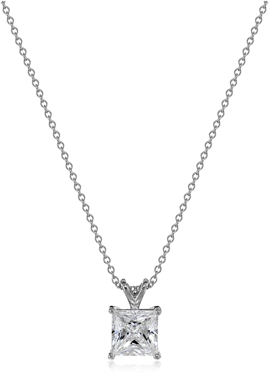 Platinum-Plated Sterling Silver Princess-Cut Solitaire Pendant Necklace made with Swarovski Zirconia (8mm), 18"