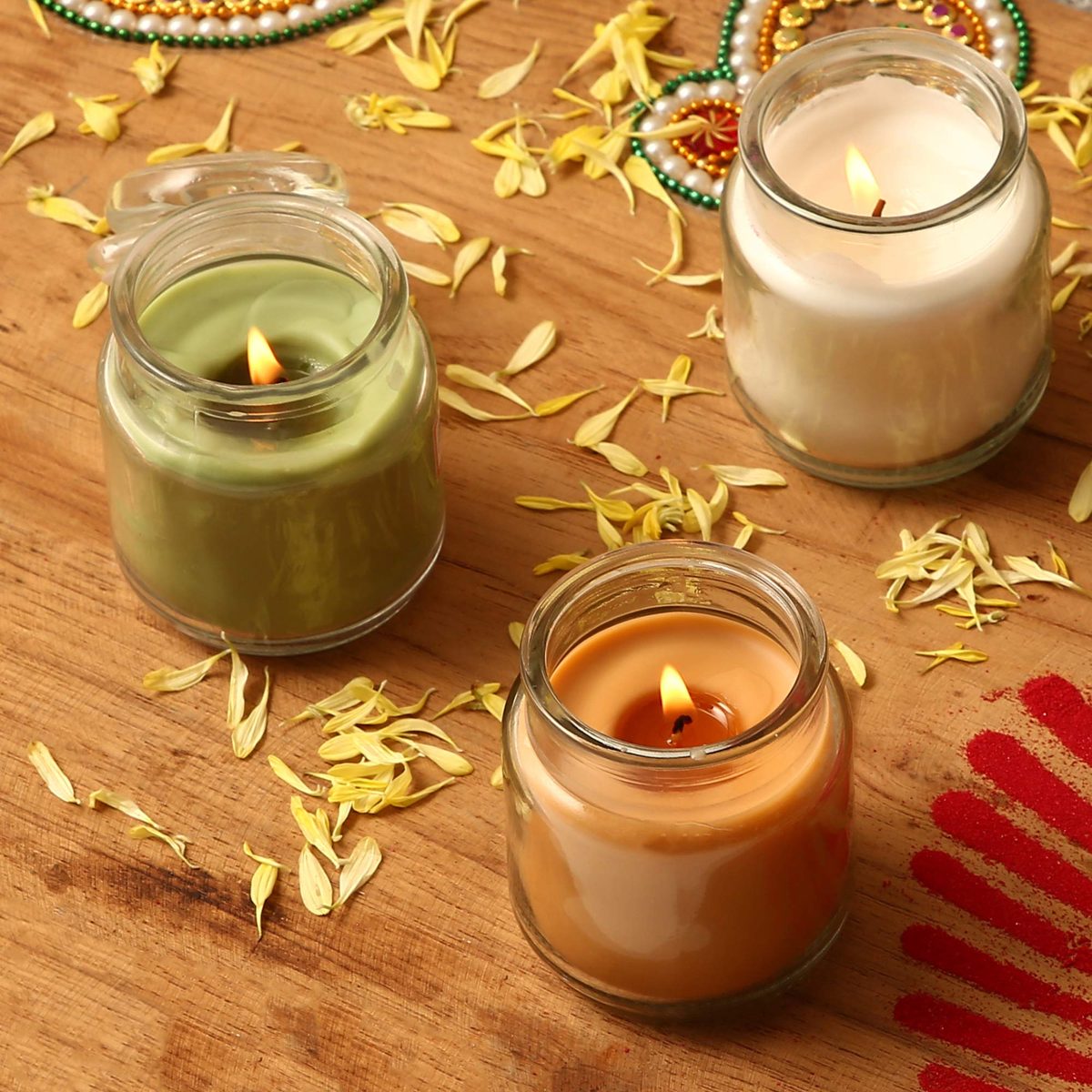 Amazon Brand - Solimo 3 Oz Jar Candles, Pack of 3 (Scented - Jasmine, Lemon Grass & Sandalwood)