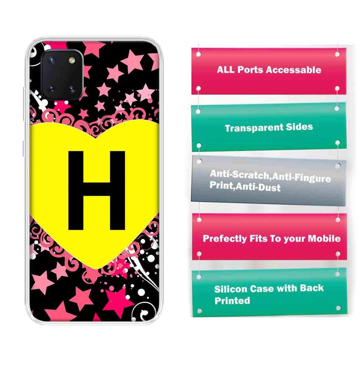 Amazon Brand - Solimo Designer Multicolor Heart Pattern Alphabet-H Printed Soft Back Case Mobile Cover for Samsung Galaxy Note 10 Lite