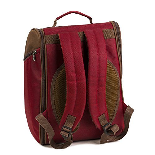 Eono Red 2 Person Picnic Backpack Hamper Basket with Cooler Bag with Harness and Fleece Blanket