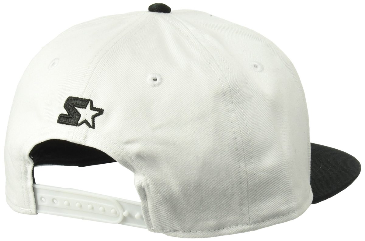Starter Men's Snap-Back Flat Brim Cap, Amazon Exclusive, White with Black, One Size