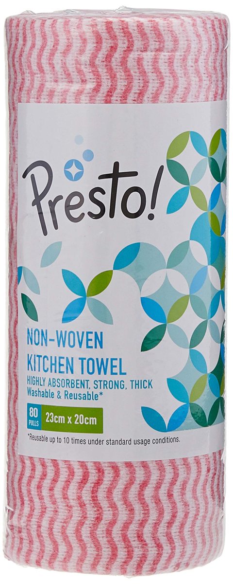 Amazon Brand - Presto! Non-Woven Kitchen Towel Roll - 80 Pulls (Red)