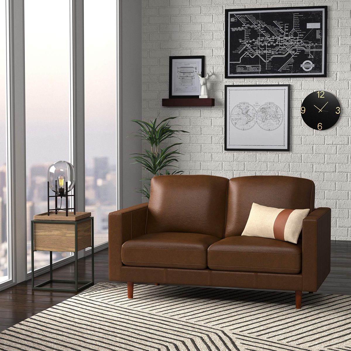 Amazon Brand – Rivet Revolve Modern Leather Loveseat Sofa, 56"W, Chestnut