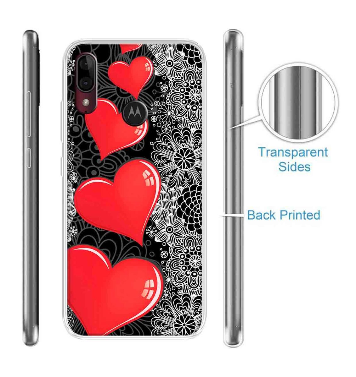 Amazon Brand - Solimo Designer Multicolor Five Heart Design Printed Soft Back Case Mobile Cover for Motorola Moto E6s / Motorola Moto E6 Plus