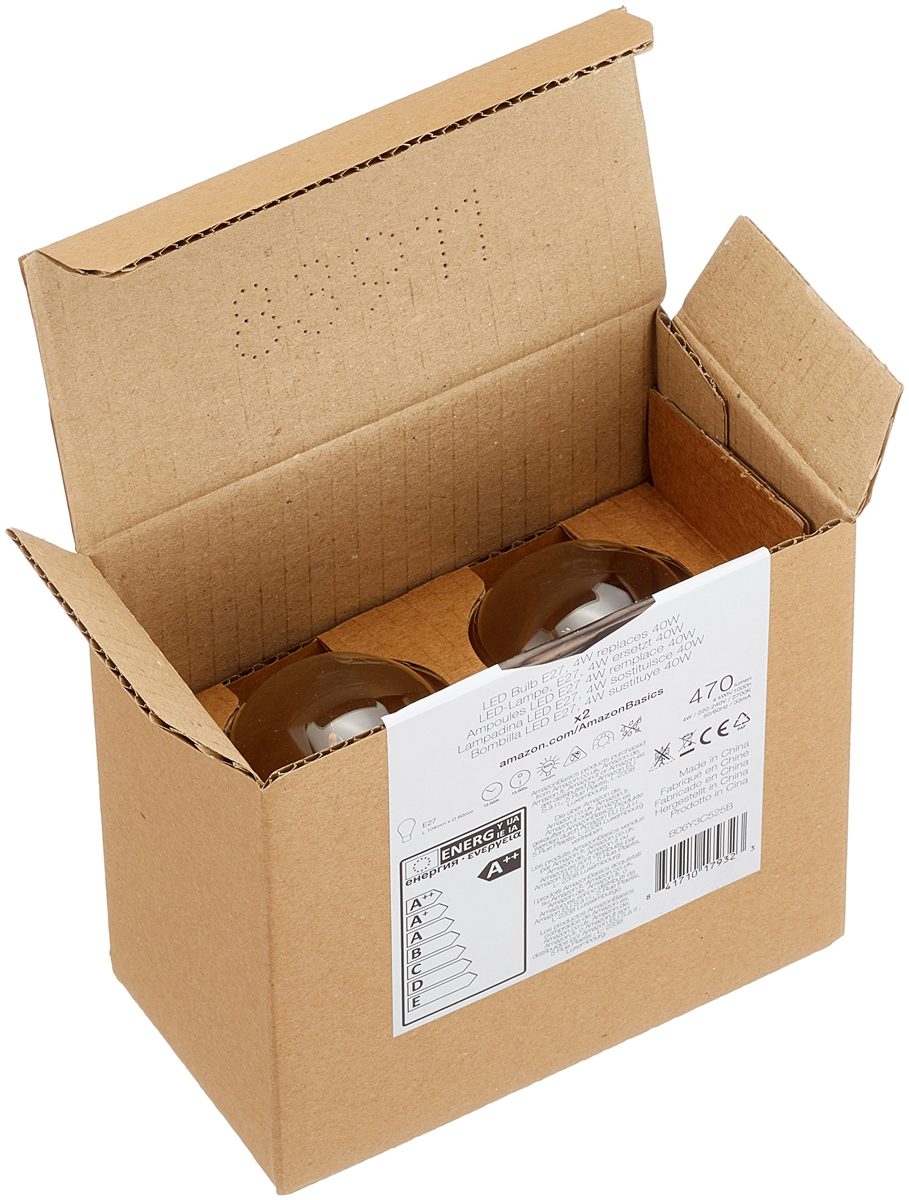 AmazonBasics LED E27 Edison Screw Bulb, 4.3W (equivalent to 40W), Clear Filament - Pack of 2