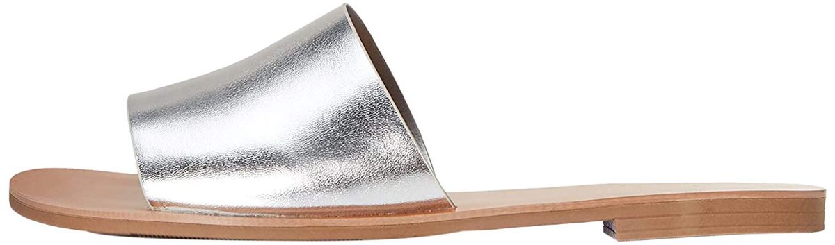 find. Women’s Flat Mule Sandals, Silver, 5 UK