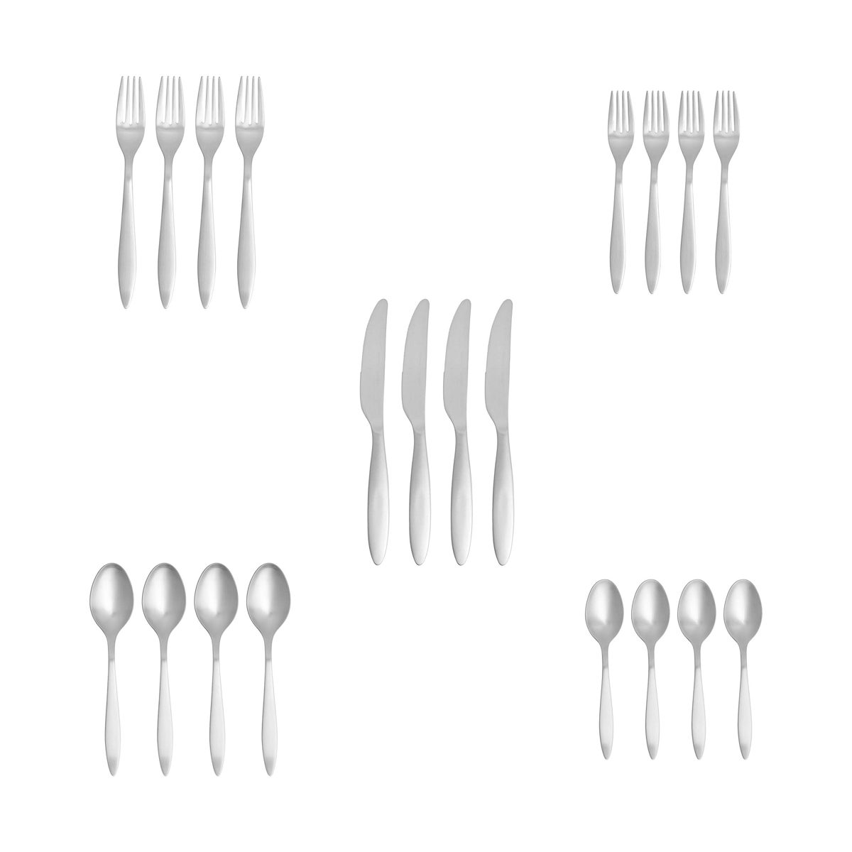 AmazonBasics 20-Piece Stainless Steel Satin Matte Flatware Set, Service for 4