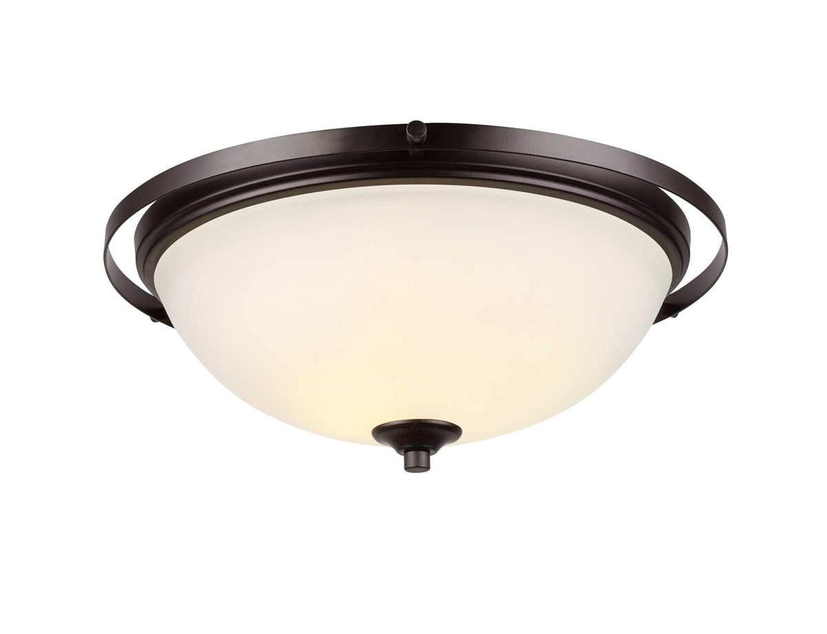 Amazon Brand - Ravenna Home 2-Light Flush-Mount Ceiling Light with White Frosted Glass Shade, 5.1"H, Dark Bronze