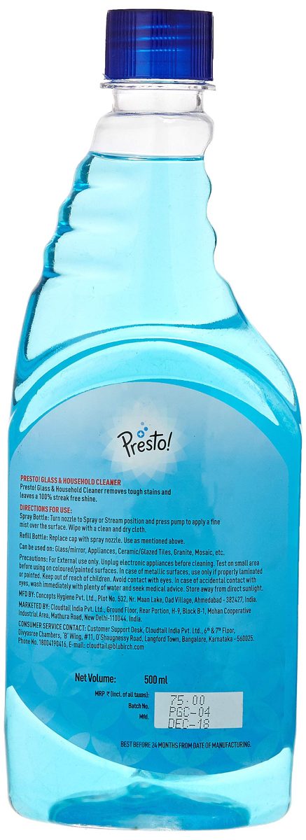 Amazon Brand - Presto! Glass and Household Cleaner Refill - 500 ml (Pack of 2)
