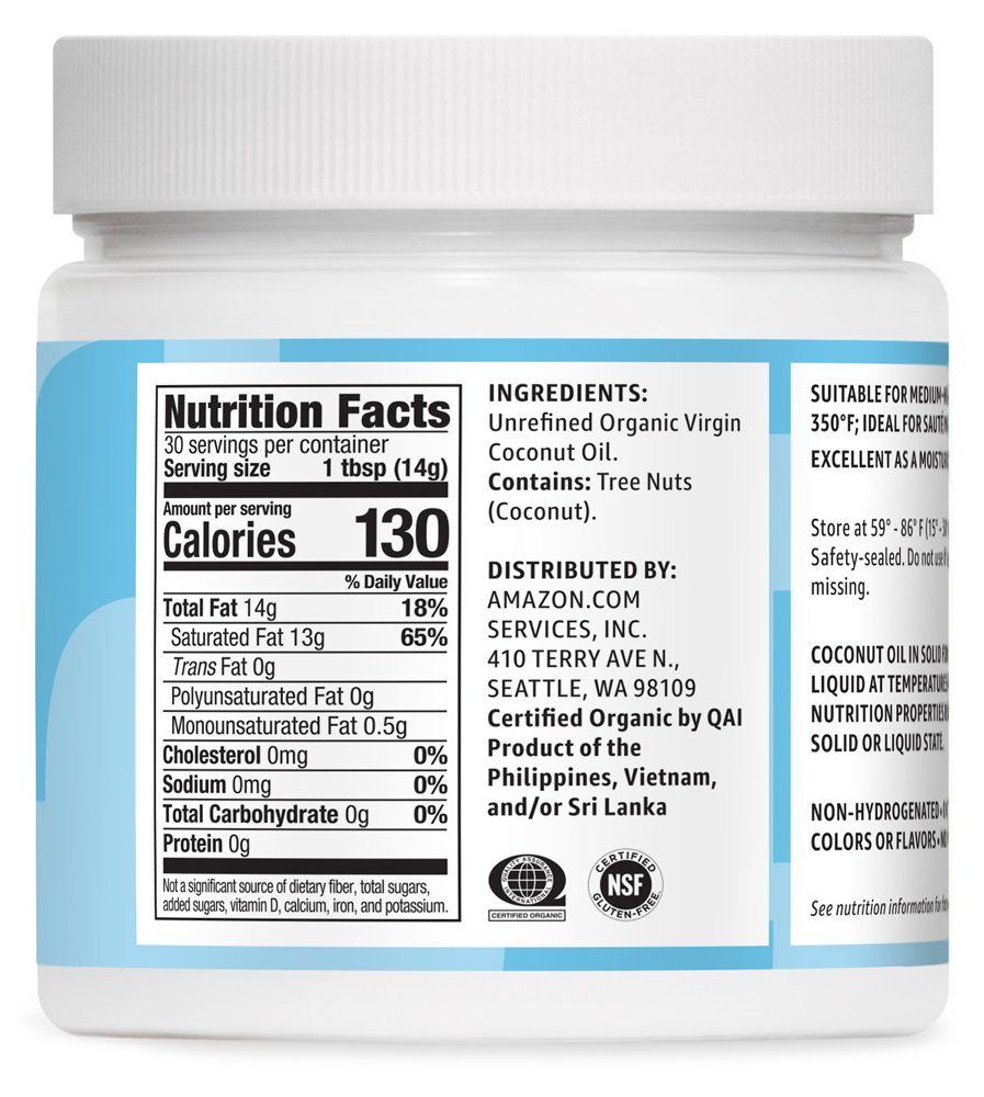 Amazon Brand - Solimo Organic Virgin Coconut Oil, Unrefined, Non-GMO, 15 ounce