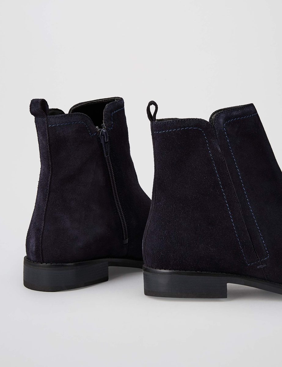 Amazon Brand - find. Women's Flat Leather Pull On Ankle Boot Blue Navy), US 6.5