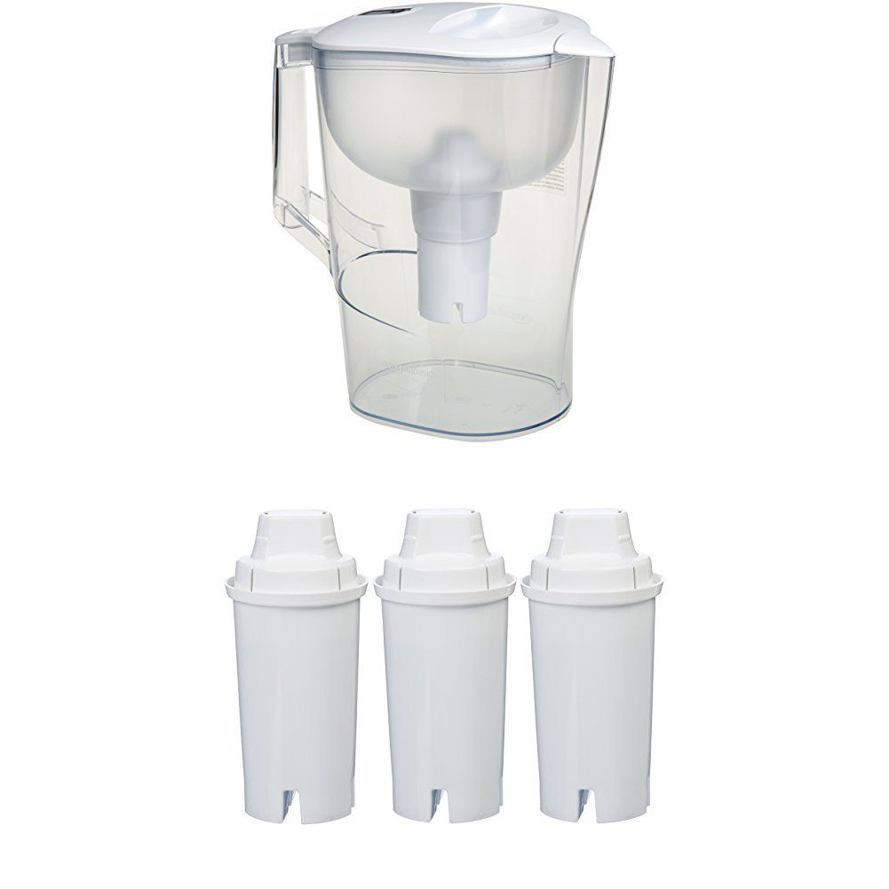AmazonBasics 10-Cup Water Pitcher with Filter and AmazonBasics Replacement Water Filters for AmazonBasics & Brita Pitchers - 3-Pack