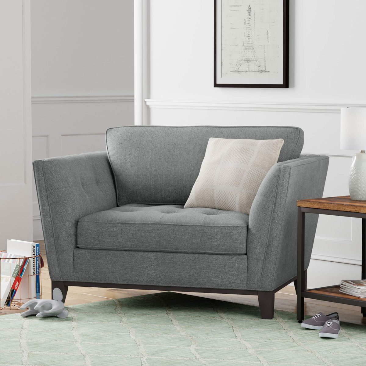 Amazon Brand – Stone & Beam Lyon Upholstered Chair-and-a-Half, 55"W, Steel