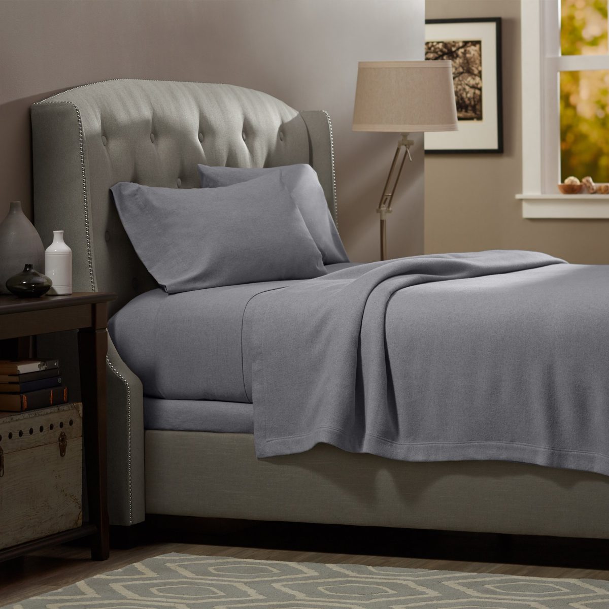 Pinzon Heather Flannel 5.4-Ounce Sheet Set, California King, Dark Grey Heather