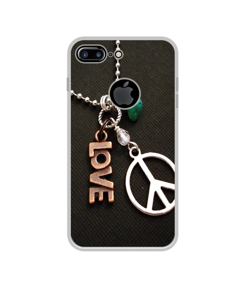 Amazon Brand - Solimo Designer Love and Peace UV Printed Soft Back Case Mobile Cover for Apple iPhone 7 Plus (Logo Cut)