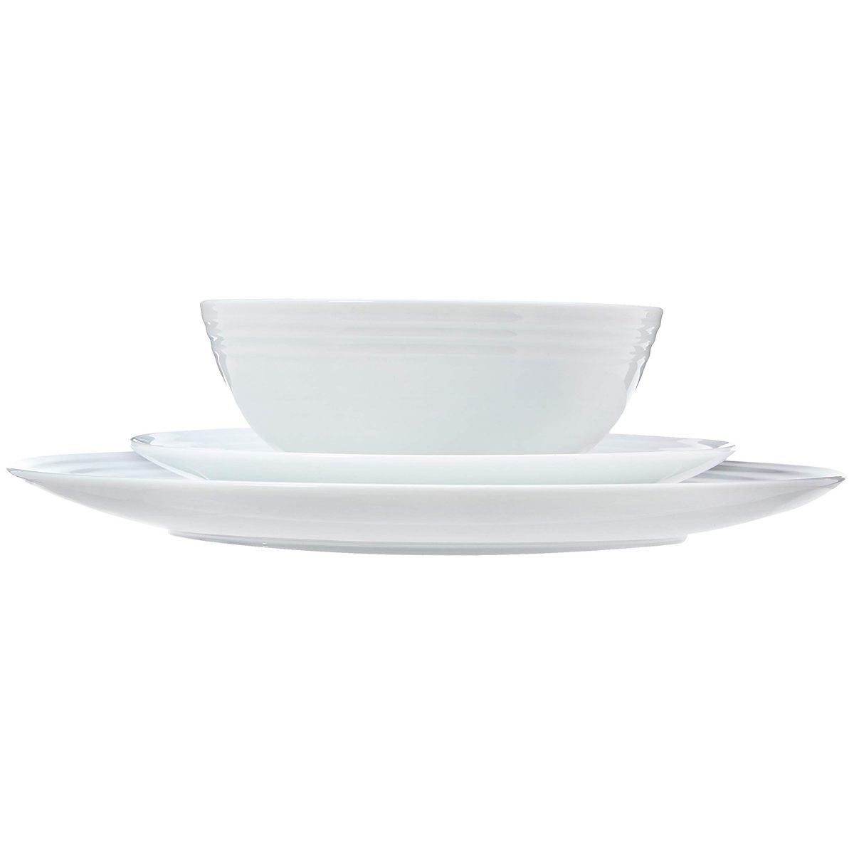 (Renewed) AmazonBasics 18-Piece Dinnerware Set - White Embossed Porcelain