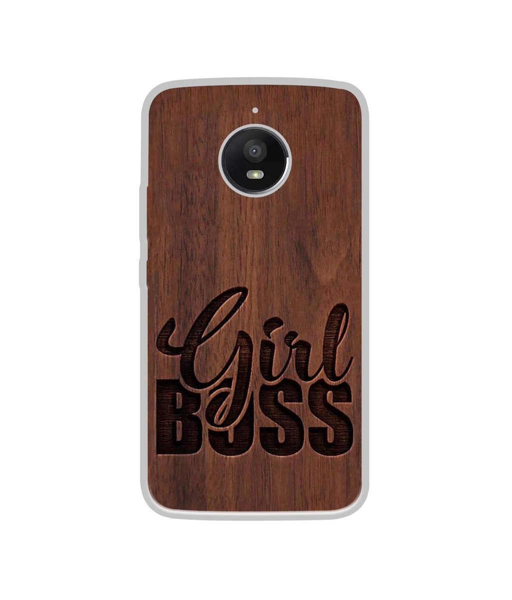 Amazon Brand - Solimo Designer Girl Boss On Wood UV Printed Soft Back Case Mobile Cover for Motorola Moto E4 Plus
