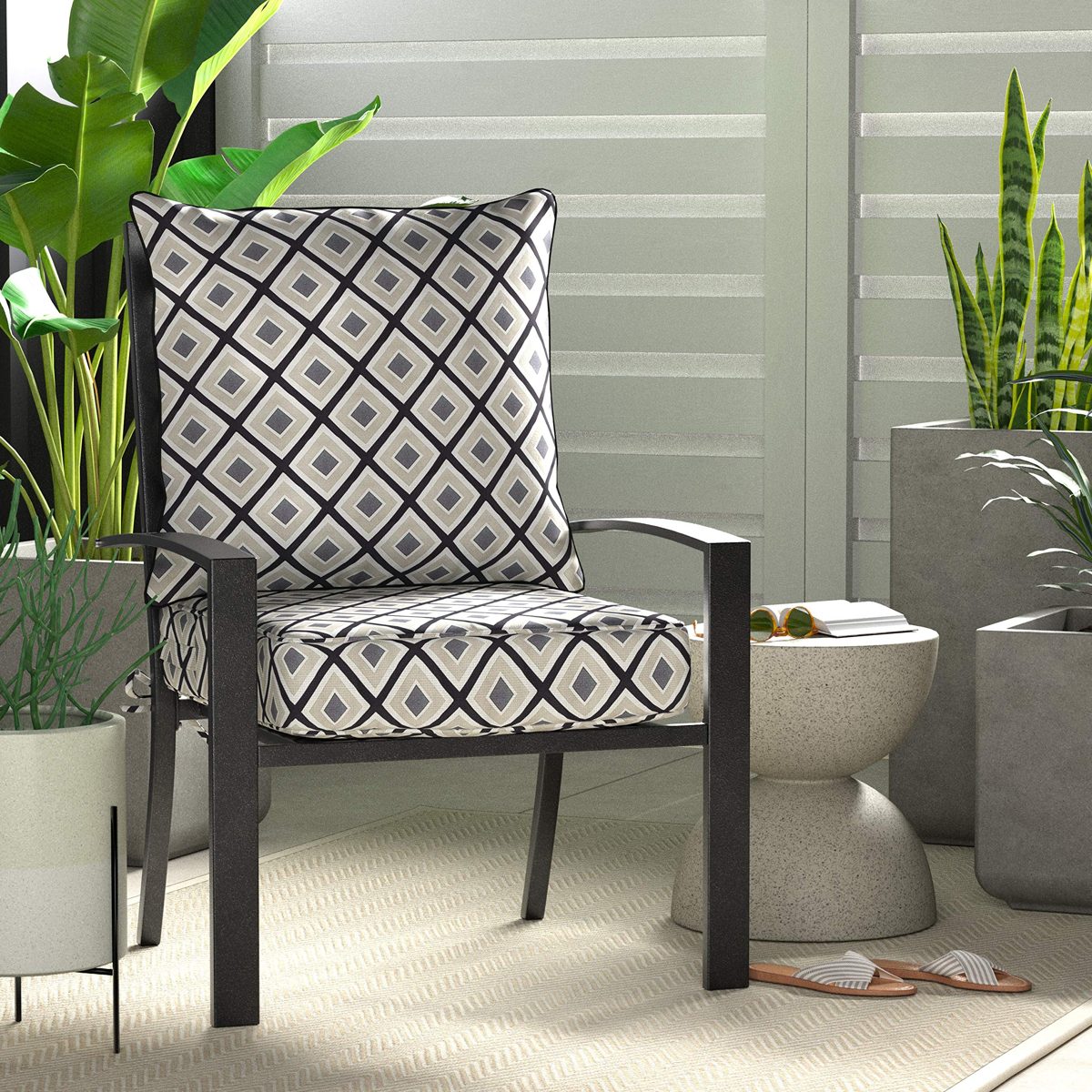 Amazon Basics Deep Seat Patio Seat and Back Cushion Set - Black Geometric