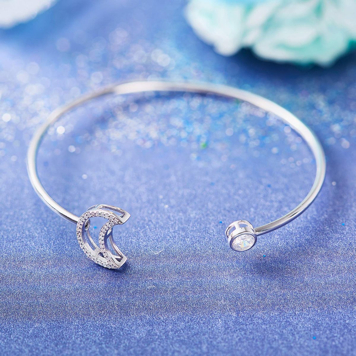 S925 Sterling Silver Bangle Bracelets for Women Thin Cuff Swarovski Crystal Bracelet Fine Jewelry Gift for Her