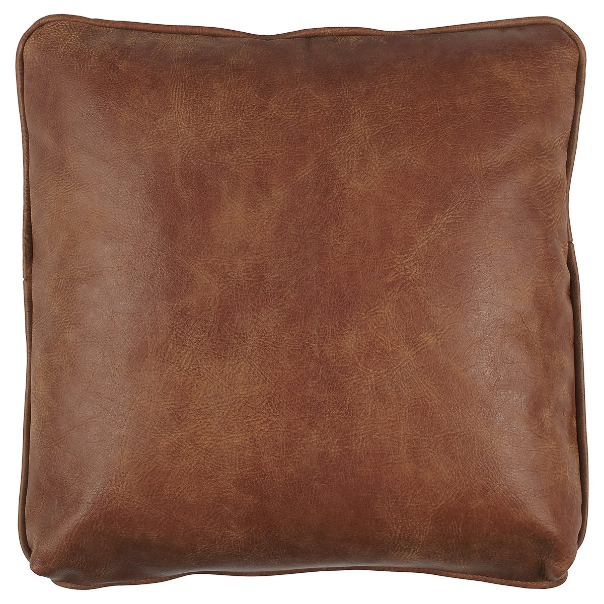 Amazon Brand – Stone & Beam Leather and Rustic Stripe Reversible Pillow, 19" x 19" , Brown and Blue