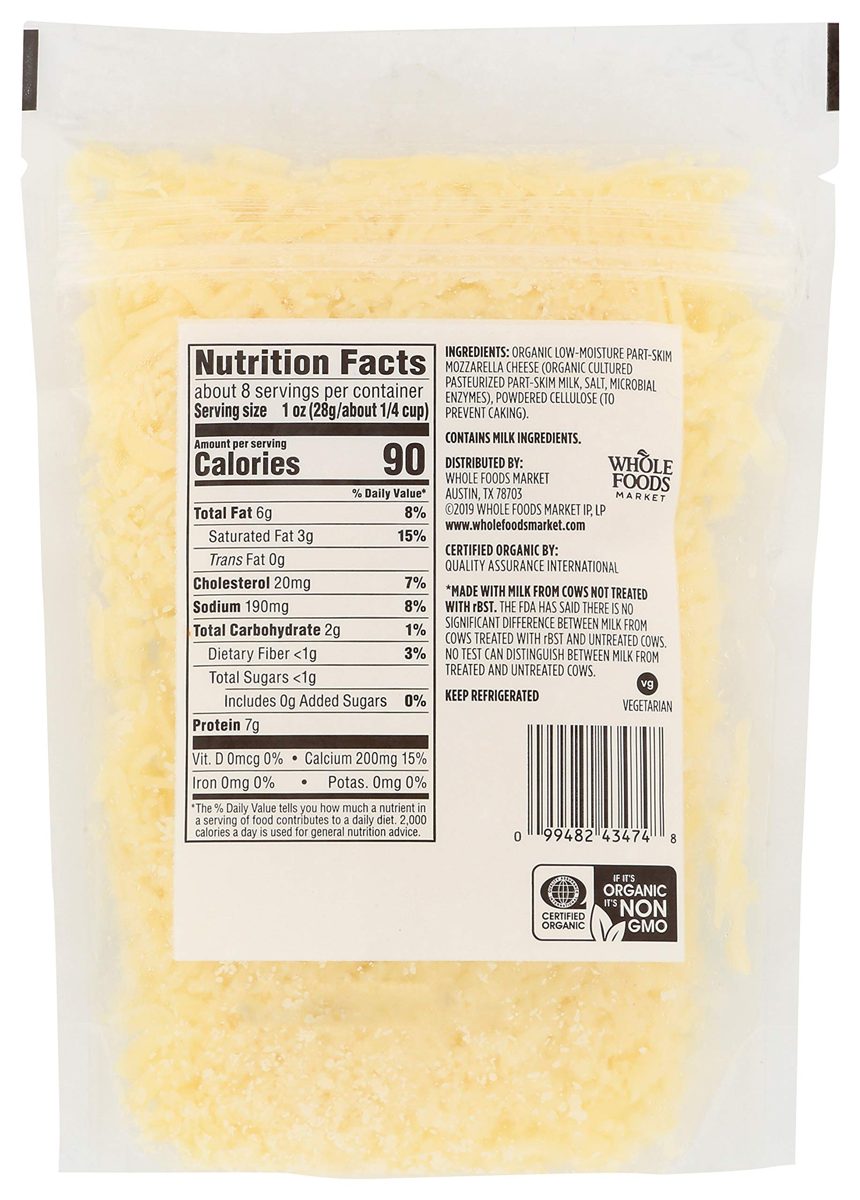 365 by Whole Foods Market, Organic Cheese Shreds, Mozzarella, 8 Ounce (Packaging May Vary)