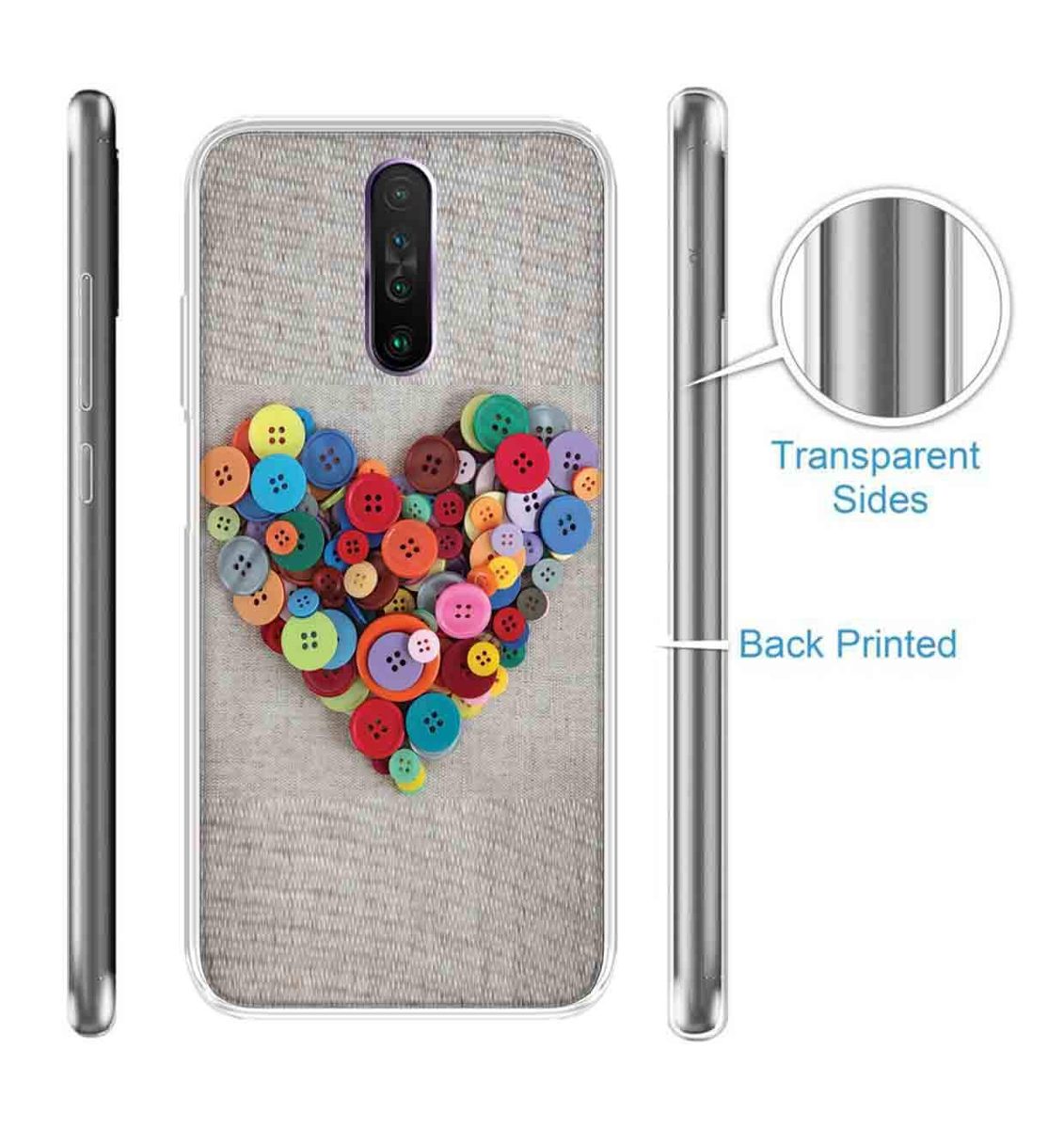 Amazon Brand - Solimo Designer Multicolor Button Heart Pattern Printed Soft Back Case Mobile Cover for Poco X2 / Xiaomi Redmi K30