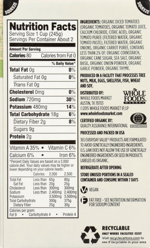 365 EVERYDAY VALUE Organic Tomato Basil Soup, 17 OZ