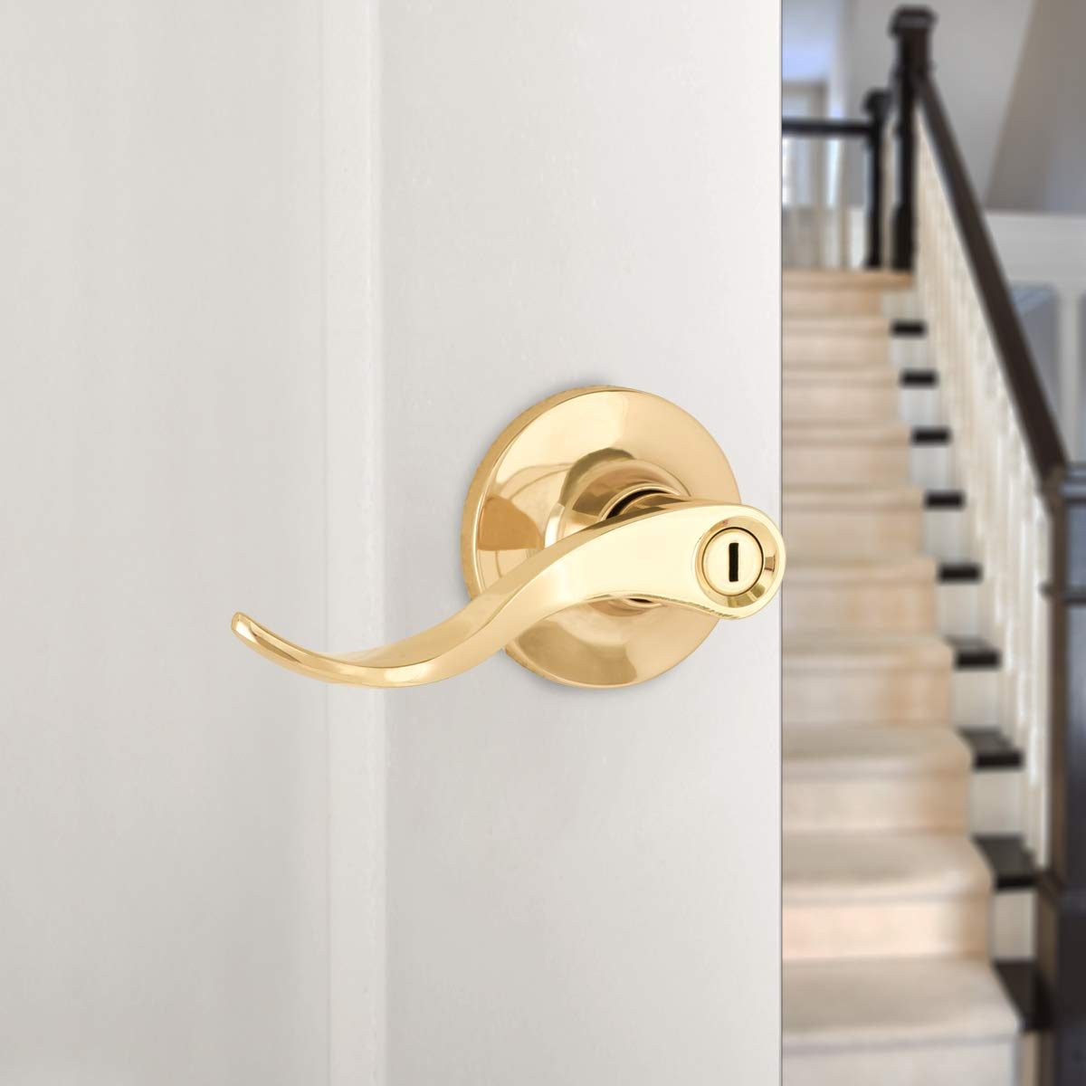 AmazonBasics Privacy Lever - Wave - Polished Brass