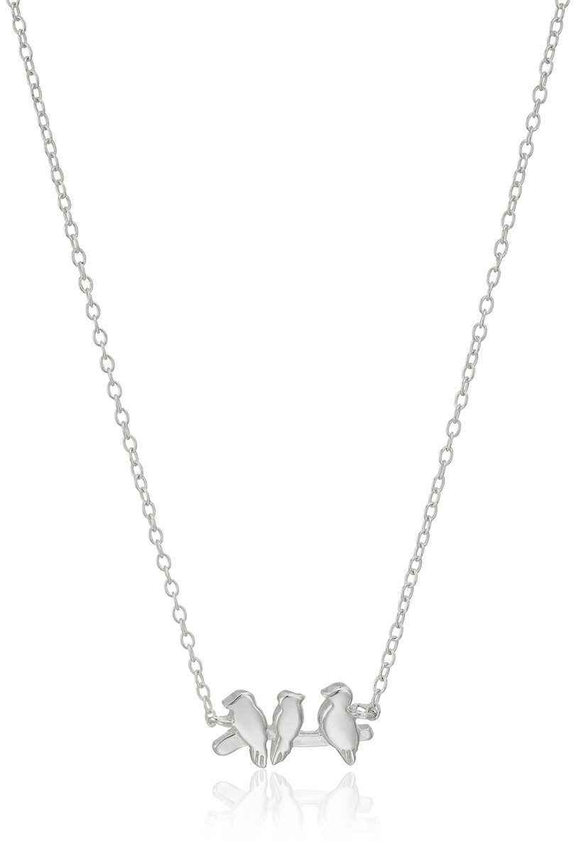 Sterling Silver Birds on a Branch Necklace, 16"+2" Extender
