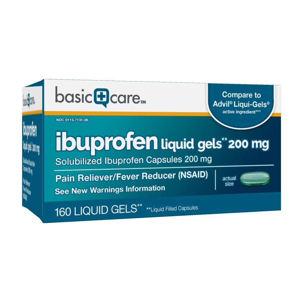 Amazon Basic Care Ibuprofen Liquid Gels 200 mg, Pain Reliever/Fever Reducer (Liquid Filled Capsules), 160 Count