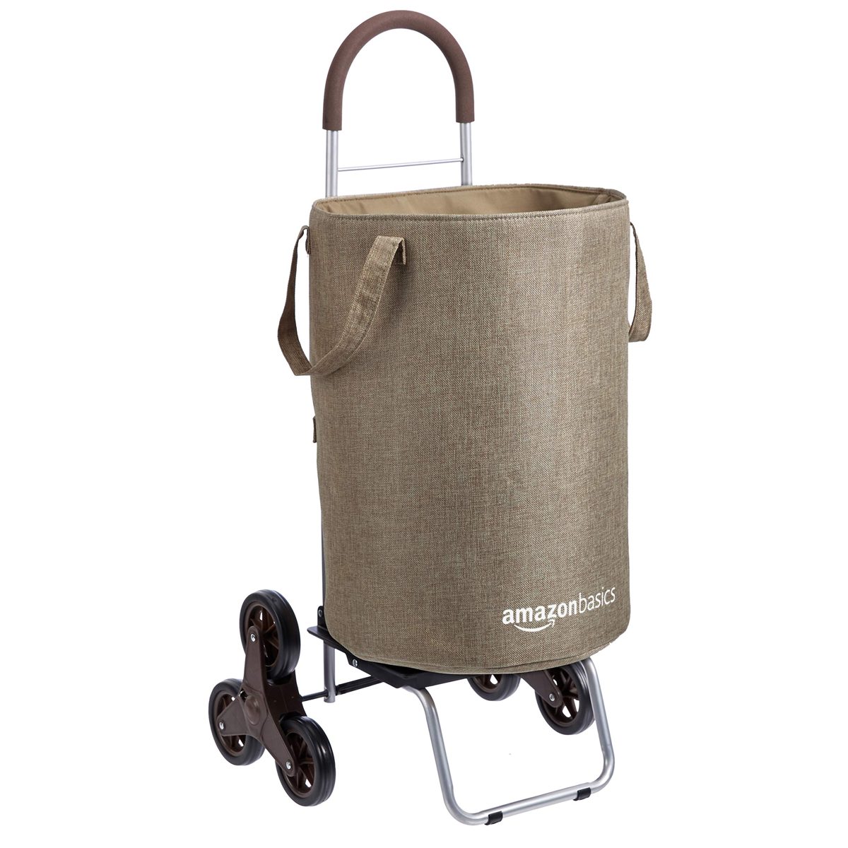 AmazonBasics Stair Climber Rolling Laundry Hamper Converts into Dolly, 38 inch Handle Height, Brown