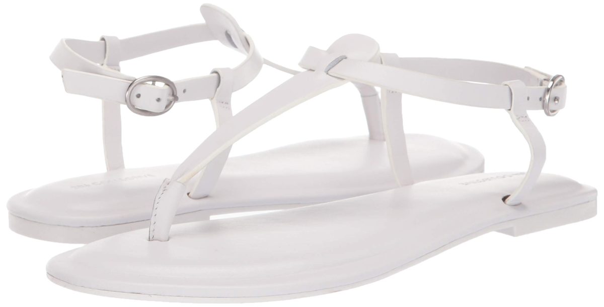 Amazon Brand - 206 Collective Women's Sakon Leather Flat Sandal, White, 5.5 B US