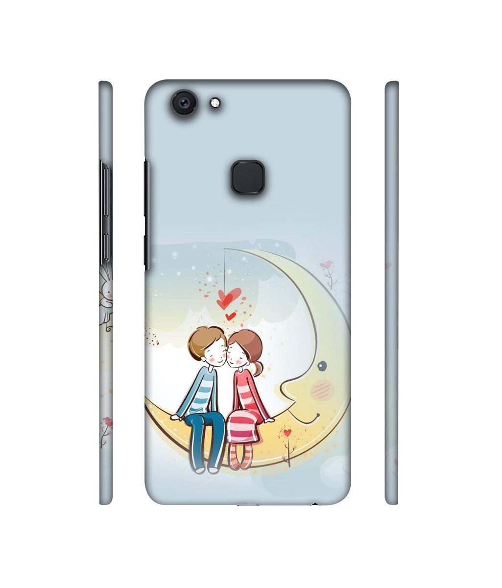 Amazon Brand - Solimo Designer Couple Sitting On Moon 3D Printed Hard Back Case Mobile Cover for Vivo V7 Plus