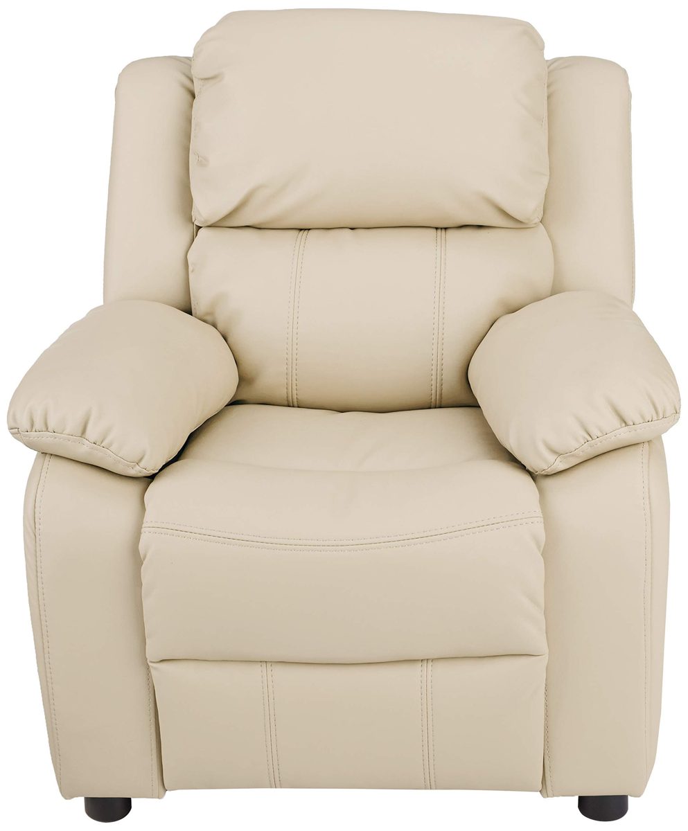 AmazonBasics LeatherSoft Kids/Youth Recliner with Armrest Storage, 5+ Age Group, Beige (Renewed)