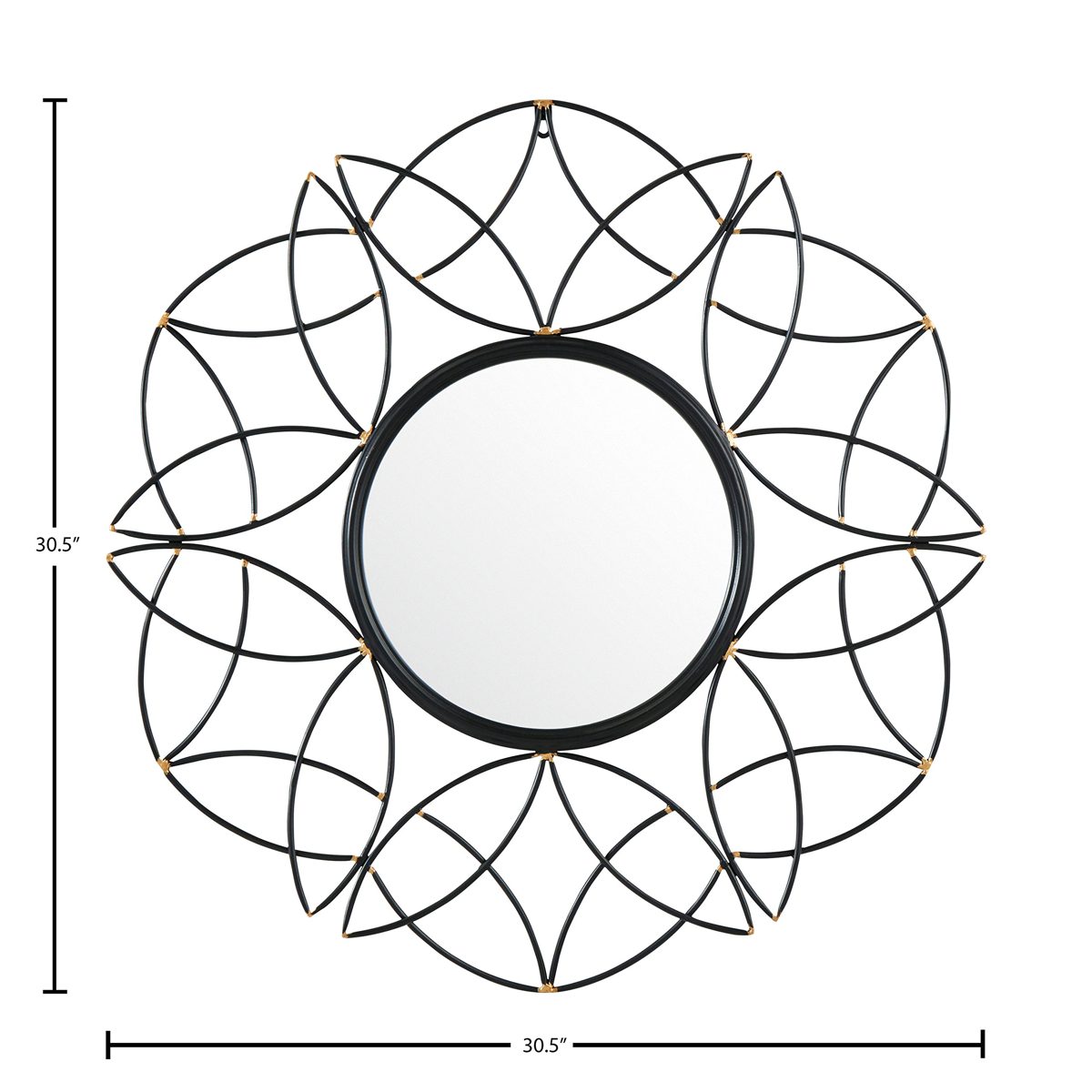 Amazon Brand – Rivet Modern Metal Floral Pattern Round Hanging Wall Mirror, 30.5 Inch Height, Black