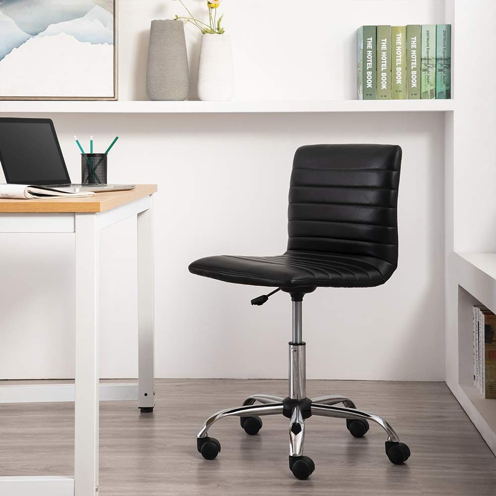 AmazonBasics Modern, Low-Back, Adjustable, Swivel, Armless Office Task Desk Chair with Casters, Black