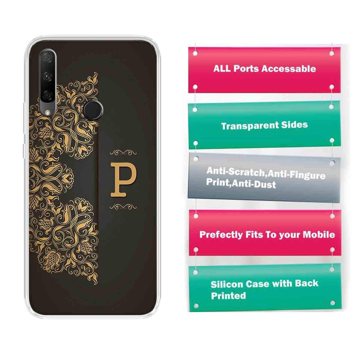 Amazon Brand - Solimo Designer Multicolor Black Pattern Alphabet-P Printed Soft Back Case Mobile Cover for Huawei Honor 9X