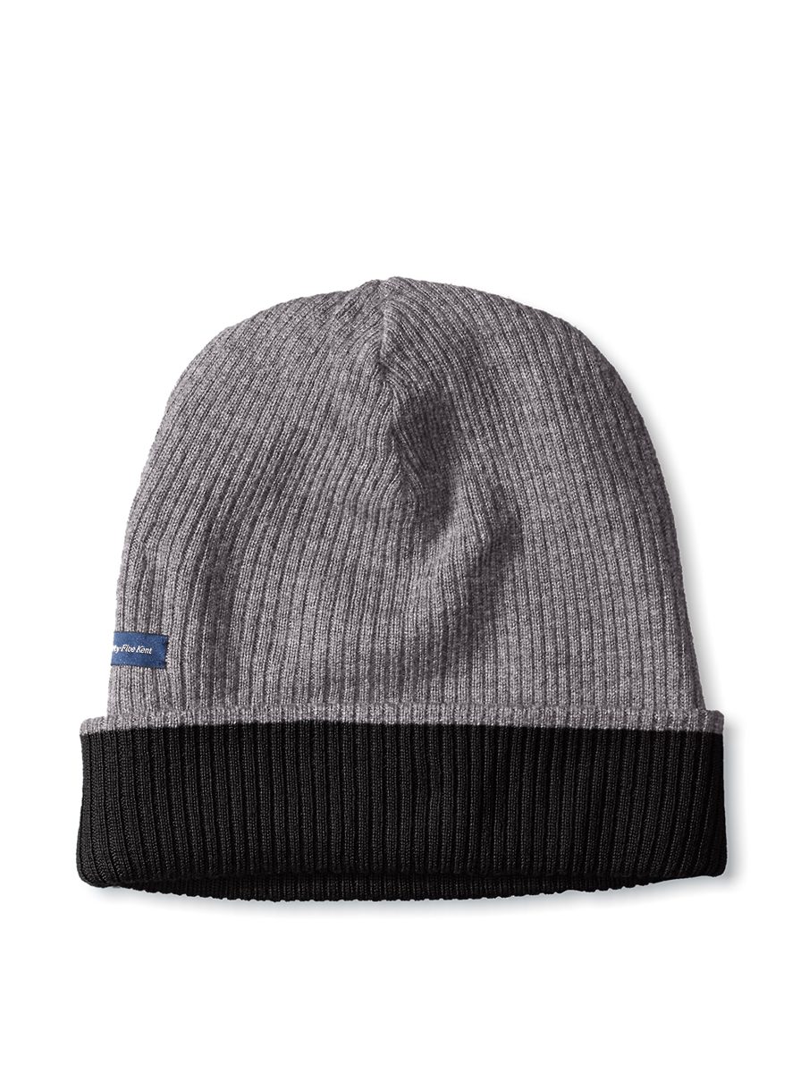 Thirty Five Kent Men's Wool/Cashmere Ribbed Reversible Hat, Black