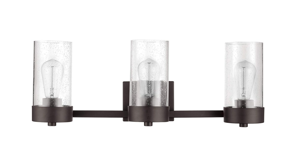 Amazon Brand – Rivet 3-Light Vanity with Seeded-Glass Shades, 7"H, Bronze