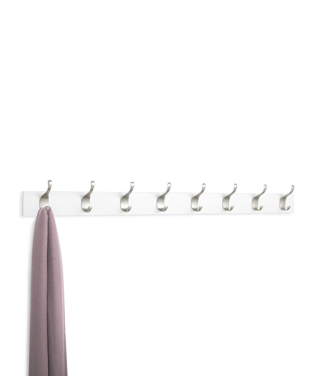AmazonBasics Wall Mounted Modern Coat Rack, 8 Hooks, Set of 2, White