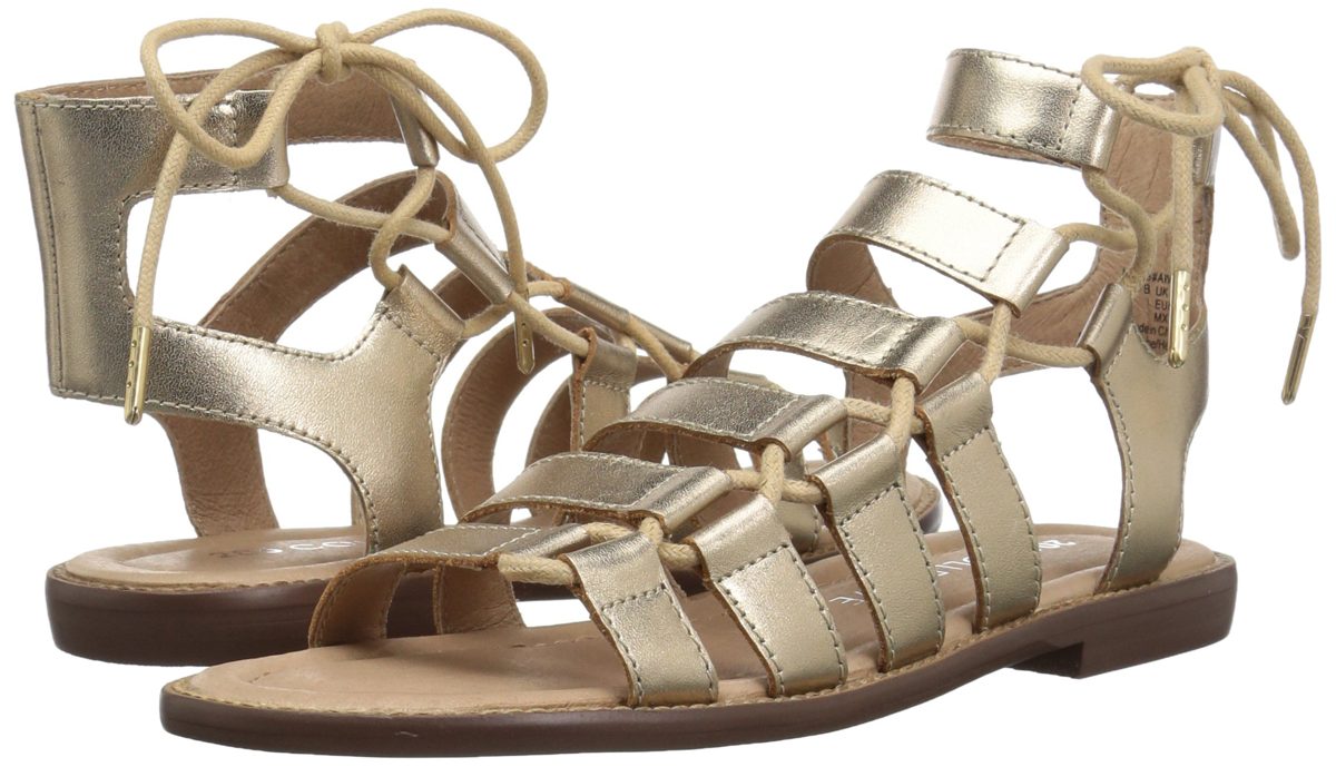 Amazon Brand - 206 Collective Women's Myrtle Gladiator Fashion Sandal Flat, gold leather, 5 B US