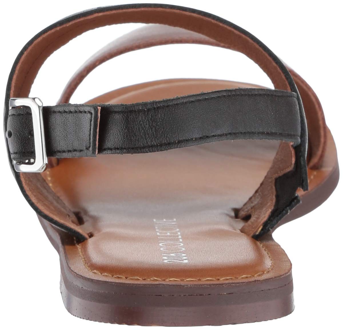 206 Collective Amazon Brand Women's Cedar Casual Double Band Sandal, Cognac/Black Leather, 8 B US