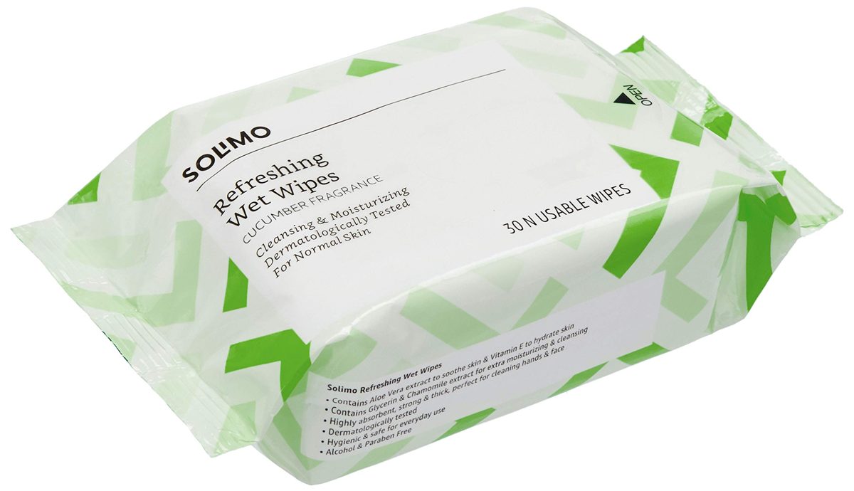 Amazon Brand - Solimo Refreshing Wet Wipes, Cucumber - 30 Wipes