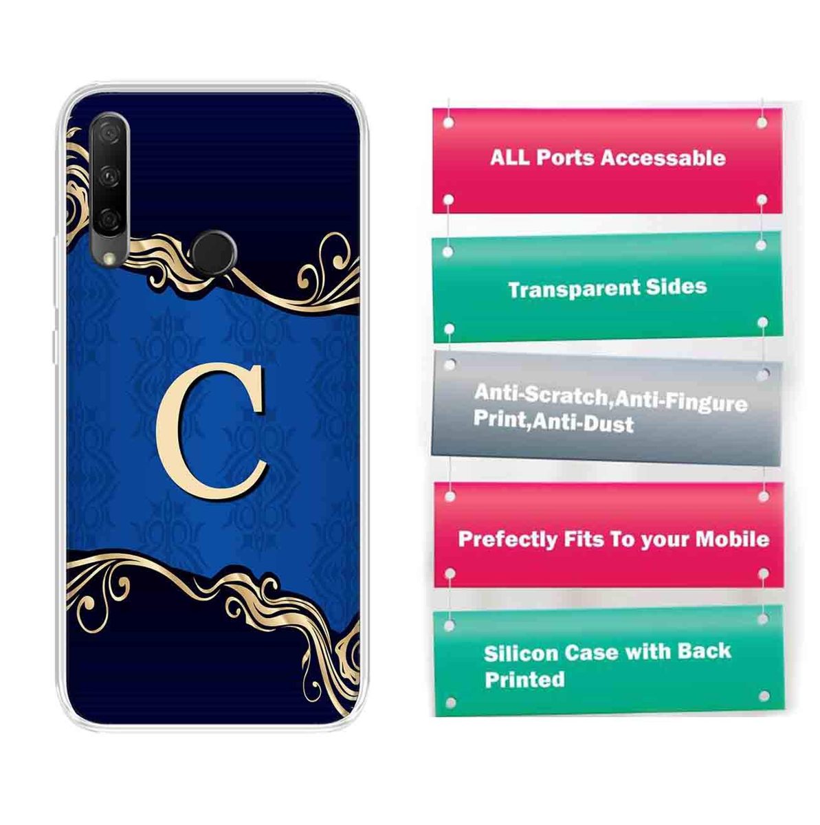 Amazon Brand - Solimo Designer Multicolor Blue Pattern Alphabet-C Printed Soft Back Case Mobile Cover for Huawei Honor 9X
