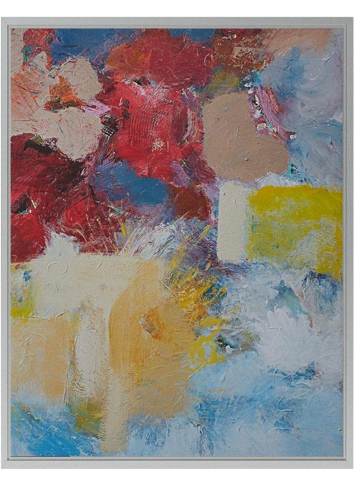 Amazon Brand – Stone & Beam Abstract Red and Blue Print on Canvas Wall Art, Silver Frame, 17.75" x 21.75"
