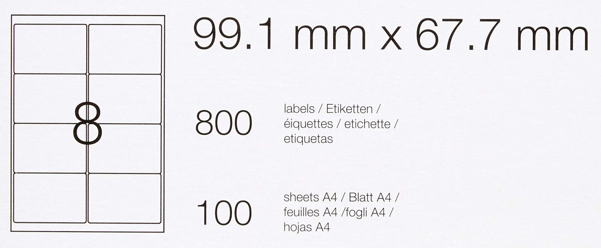 AmazonBasics Multipurpose Address Labels, 99.1mm x 67.7mm, 100 Sheets, 8 Label per Sheet, 800 Labels